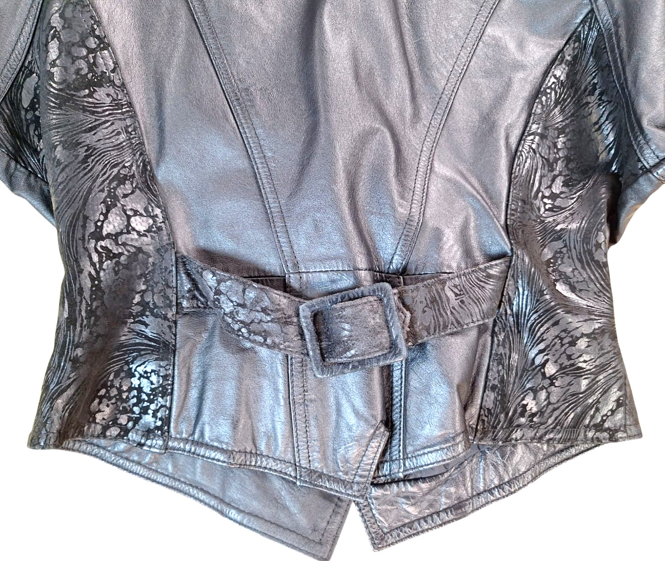 VTG Wilsons 100% Leather Moto Jacket 1980s-90s Black Women MEDIUM Floral Paisley