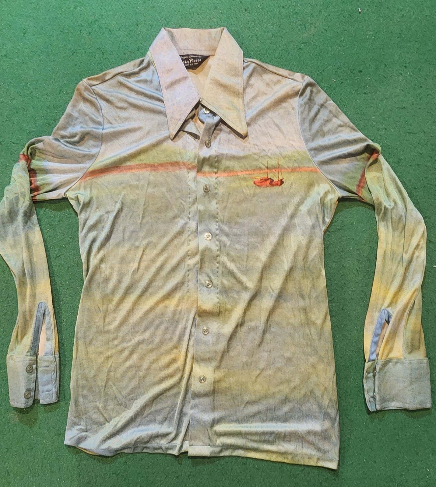 Vintage Womens Button up Blouse 70s Ship Harbor Artsy Lucky Pierre Womens Rare M
