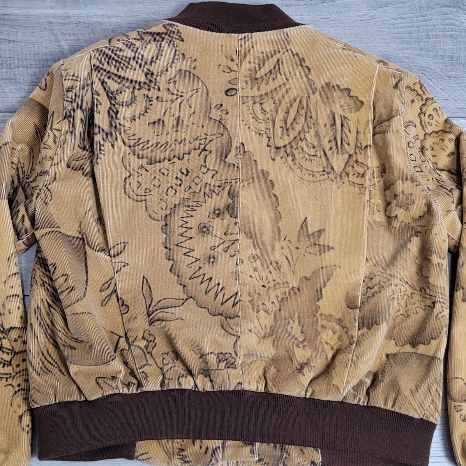 🧥Vintage View Jacket Women’s 8 Brown Floral Corduroy Bomber Full Zip YK2 Boho