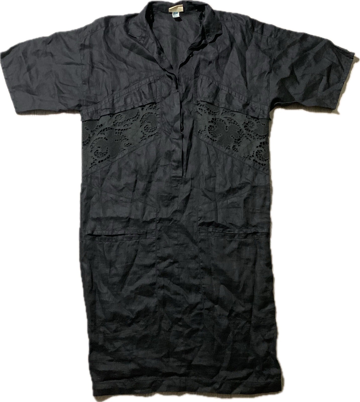 Vintage La Perla Black Linen Lace Inlay Straight Sundress