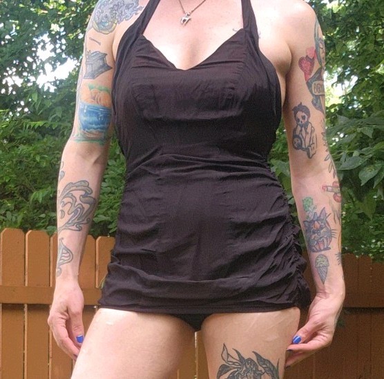 1950s Rose Marie Reid Magic Lengths Black Rusched Swimsuit Vintage Small Pinup