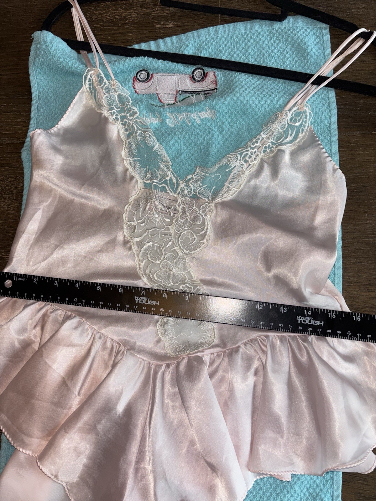 Vtg 80s Donna Richard Pink Satin Teddy Bodysuit Ruffle Lace Lingerie Petite XS S