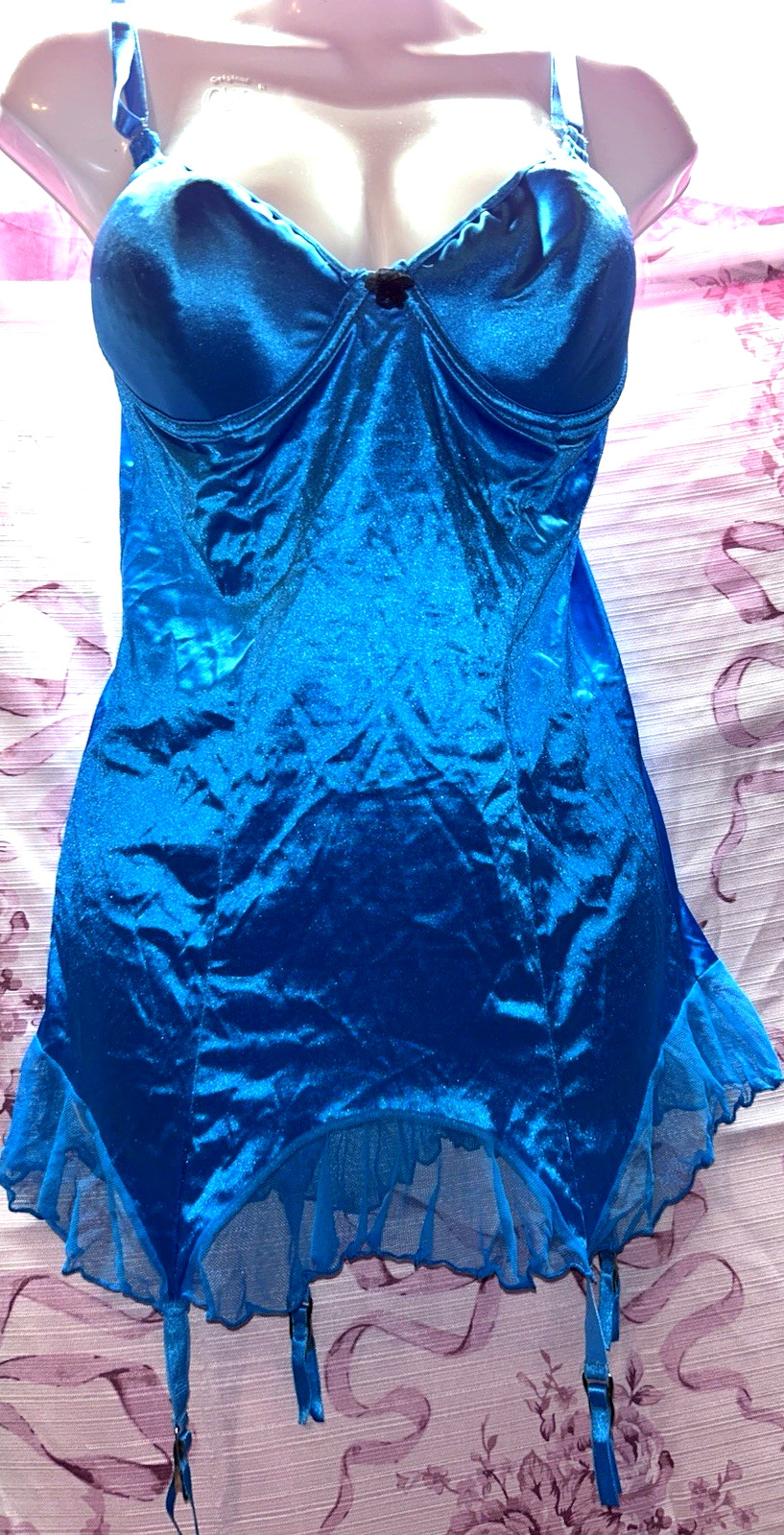VTG Sz Large Satin Blue U/W Teddy Second Skin