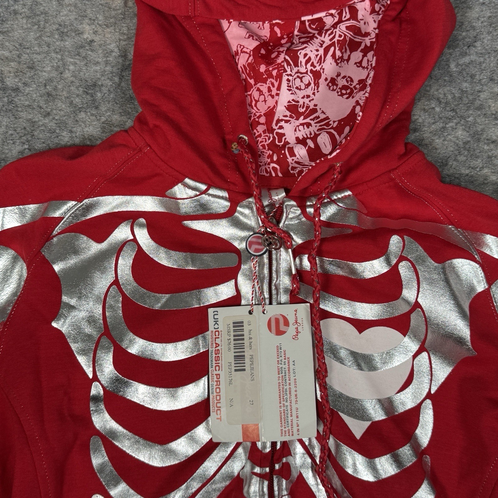 Y2K Pepe Jeans Womens Skull Bones Zip Up Jacket Size XXL NWT Vintage Streetwear
