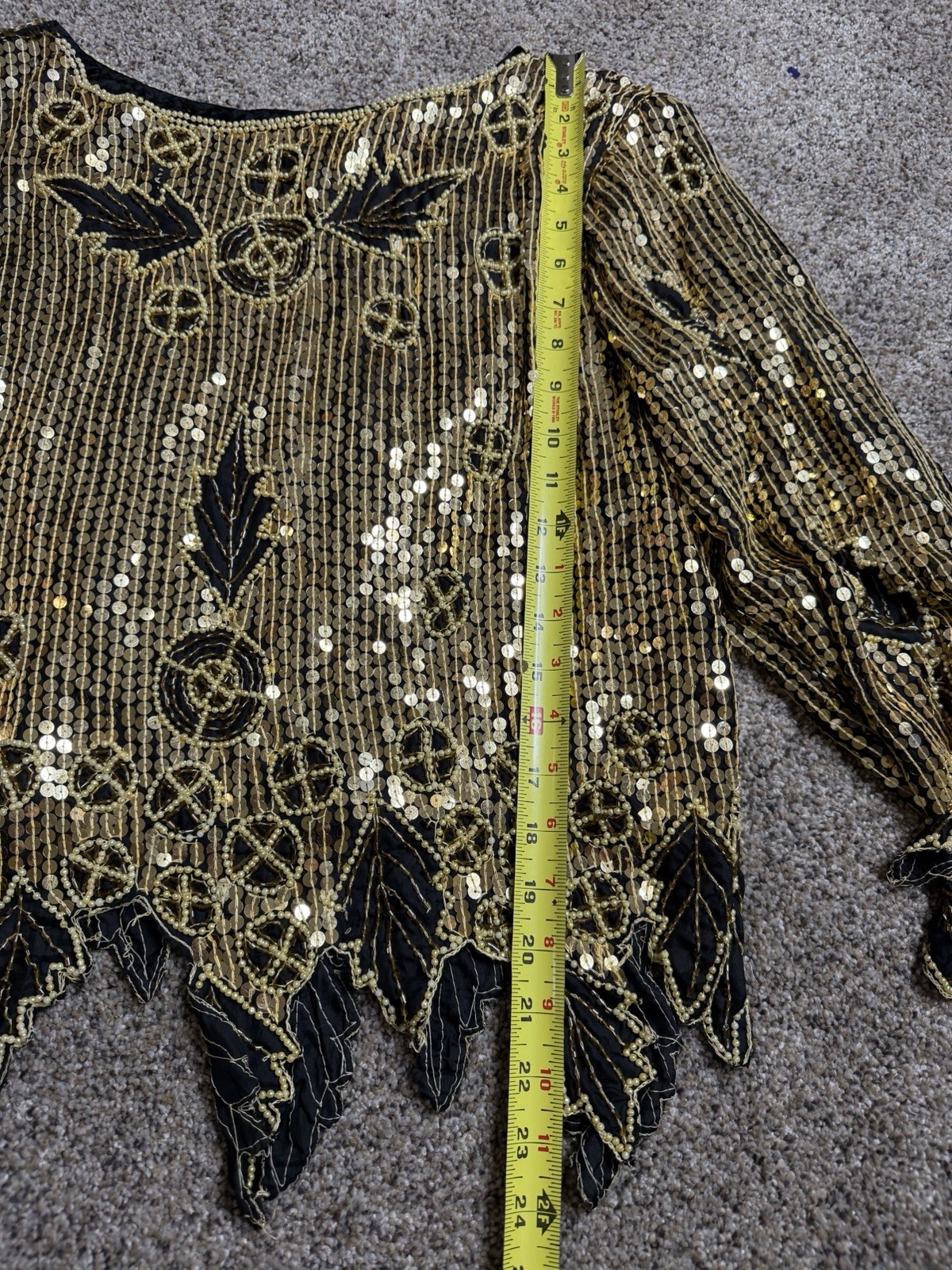 G-Unit Vintage Y2K Flapper Style Beaded Sequin Gold Black Top Silk Size Large