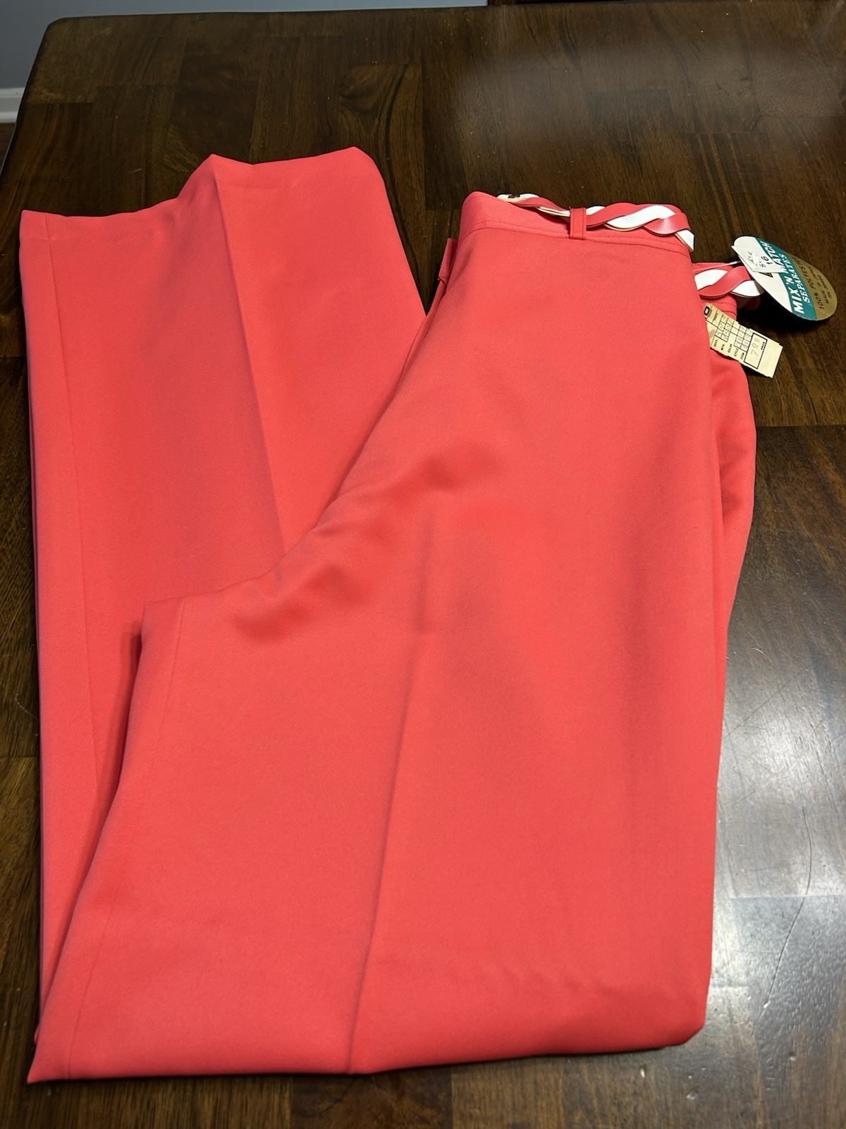 Vintage 1970s Kmart NWT Bell Bottom Pants Size 16 With Belt Coral