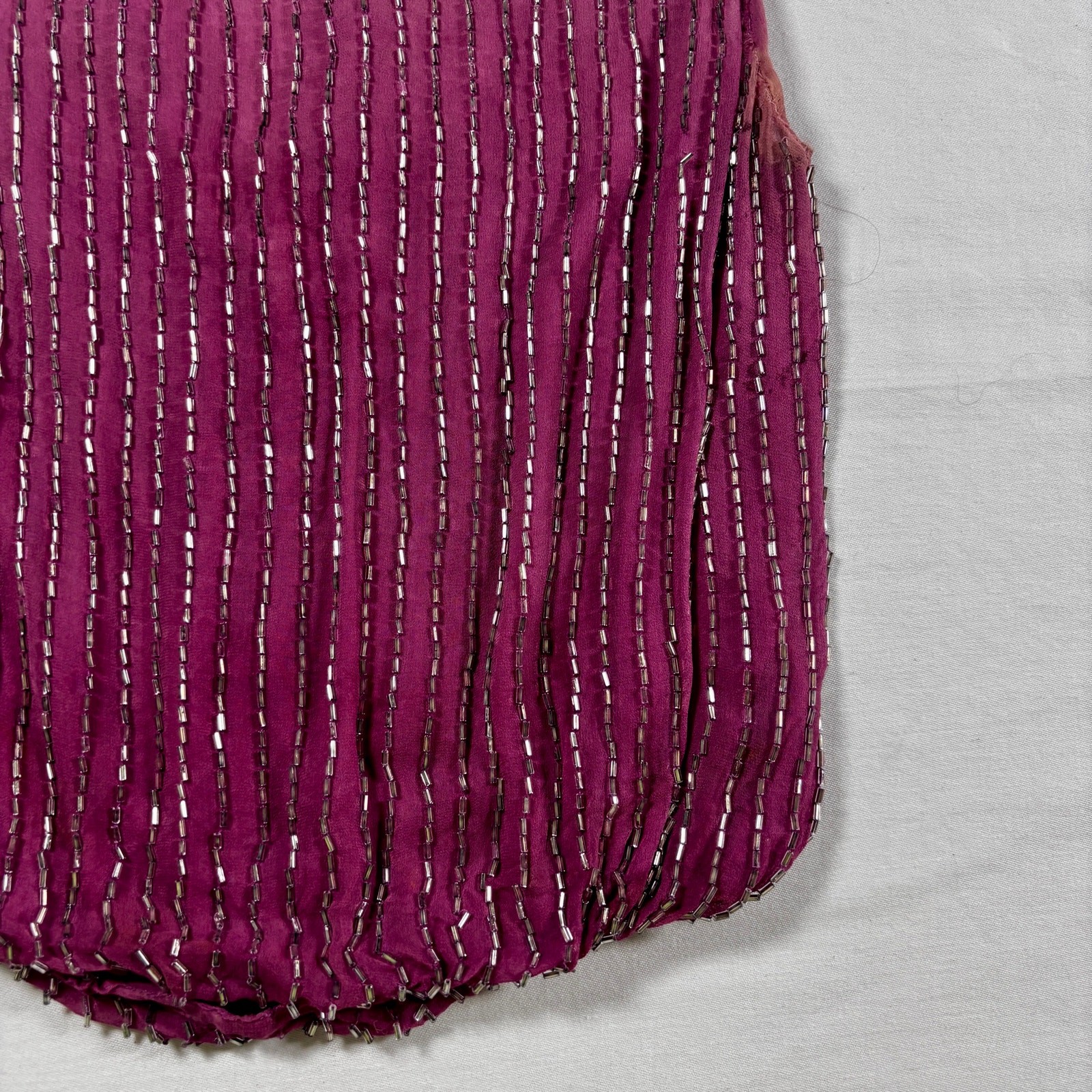 Vintage 60s Beaded Silk 3pc Set Hand Dyed Purple Reworked Sleeveless Skirt Scarf