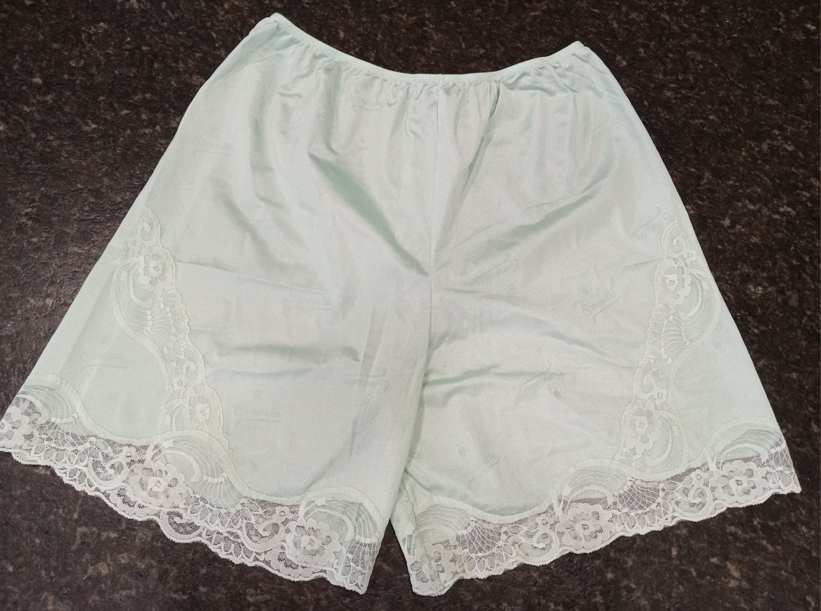 Vintage Esmeralda Mint Green Nylon? Pettipants with Lace Trim Size M