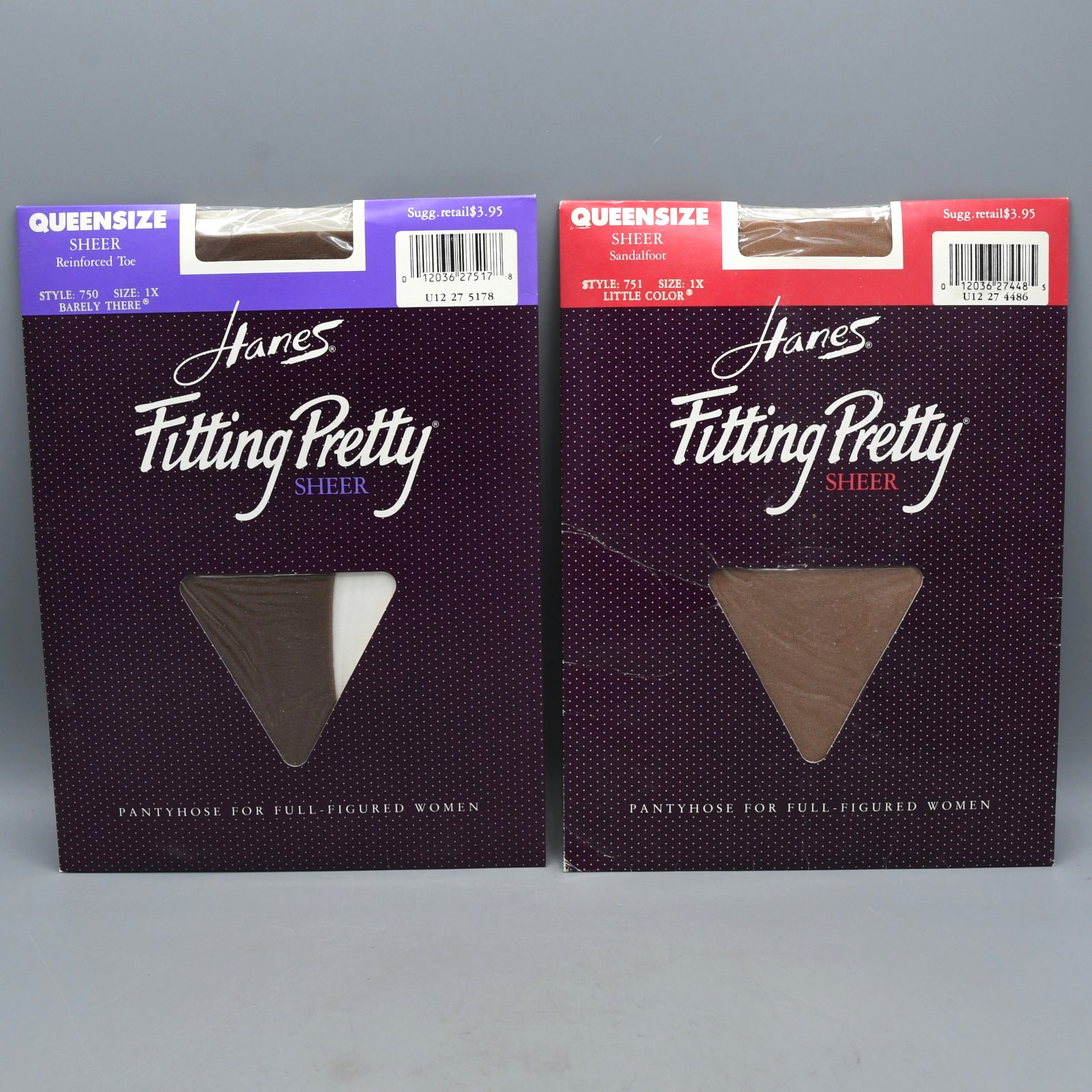 Hanes Fitting Pretty Pantyhose Lot 2 Pairs Vintage 1990s QUEEN SIZE 1X
