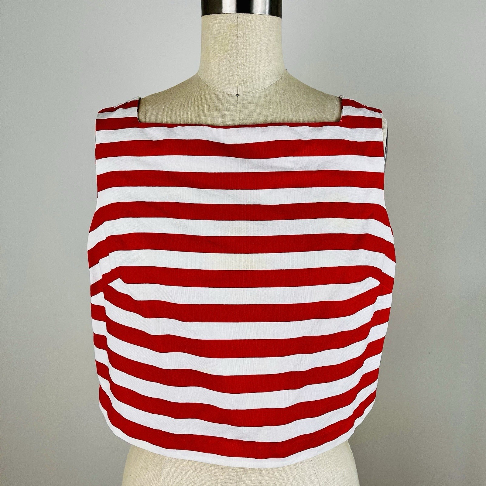 Vintage 50s 60s Paquette Red White Striped Square Neck Cotton Crop Top Sailor