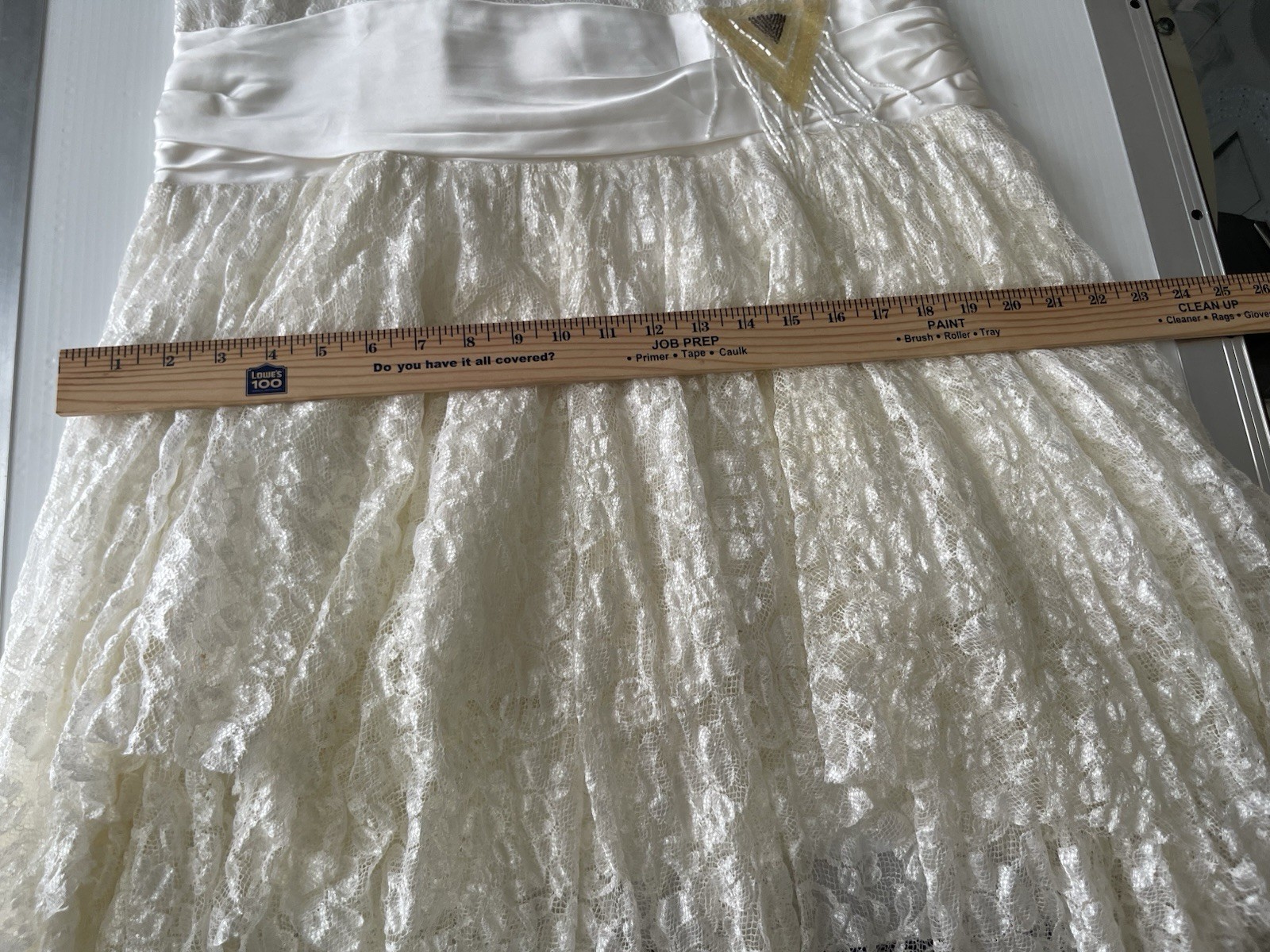 Vintage Victorian 80’s White Lace And Sequin Drop Waist Dress Asymmetrical Hem