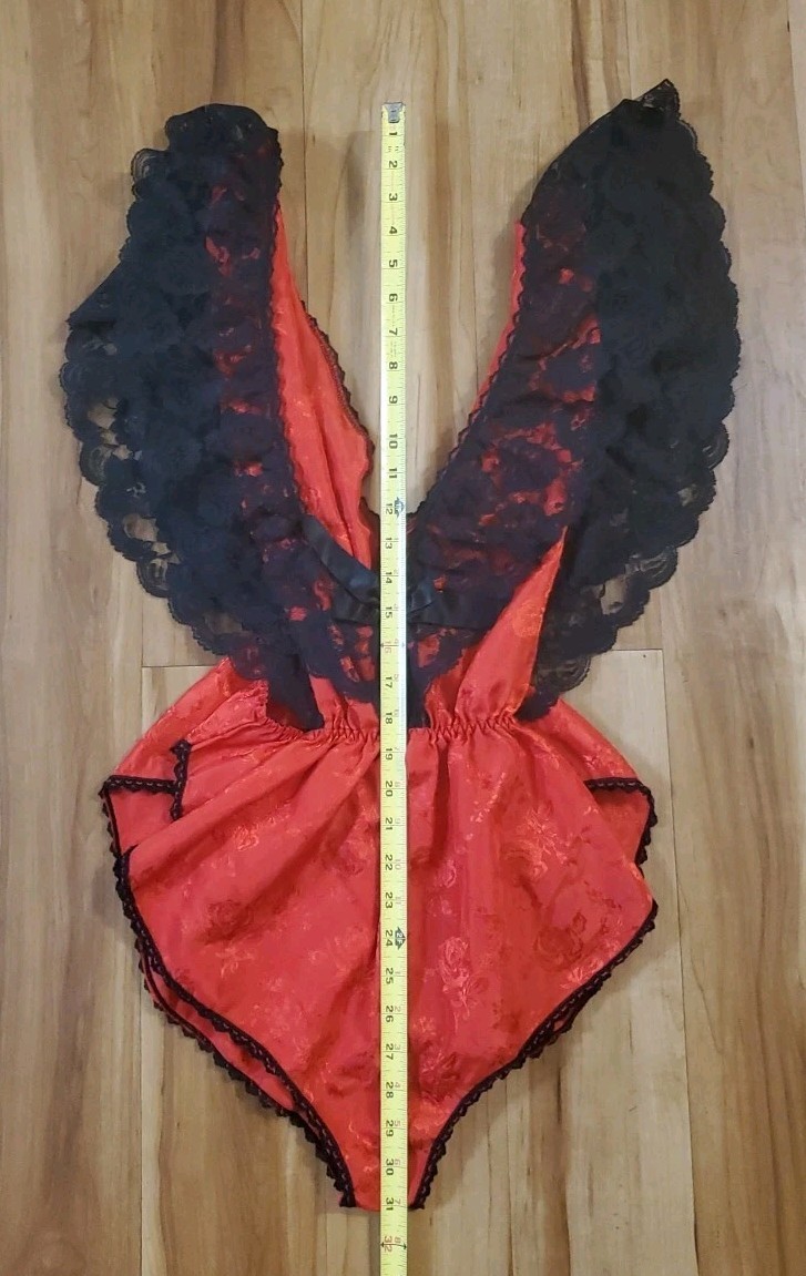 Vintage Henson Kickernick 80s Teddy Lingerie Sexy Red Black Lace Size Large USA