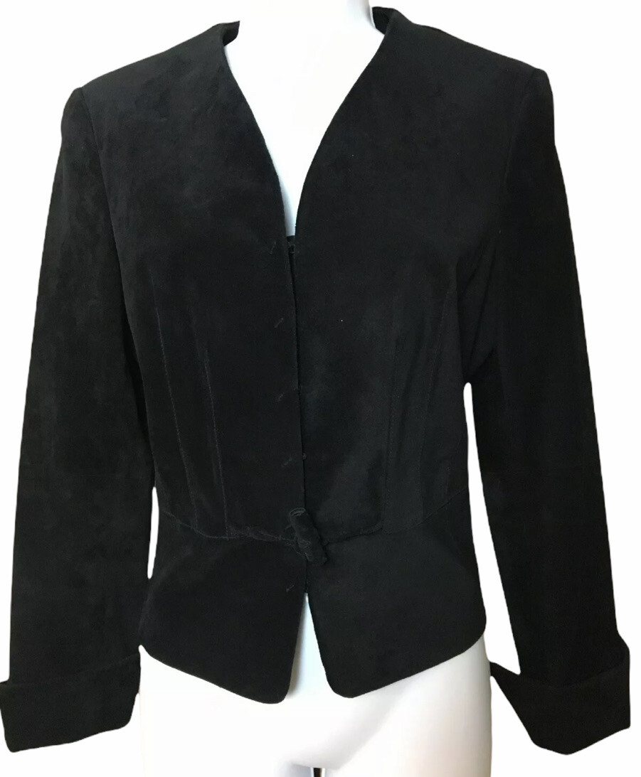 Vtg W Worth Black Suede Jacket 6 Peplum Split Cuffs Hook/Eye Closure