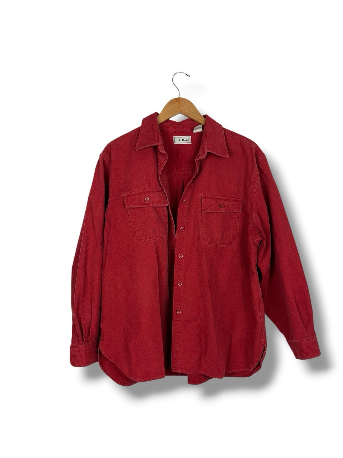 VTG LL Bean Chamois Shirt Red XL Cotton Red Camp Shacket Womens Flannel Heavy