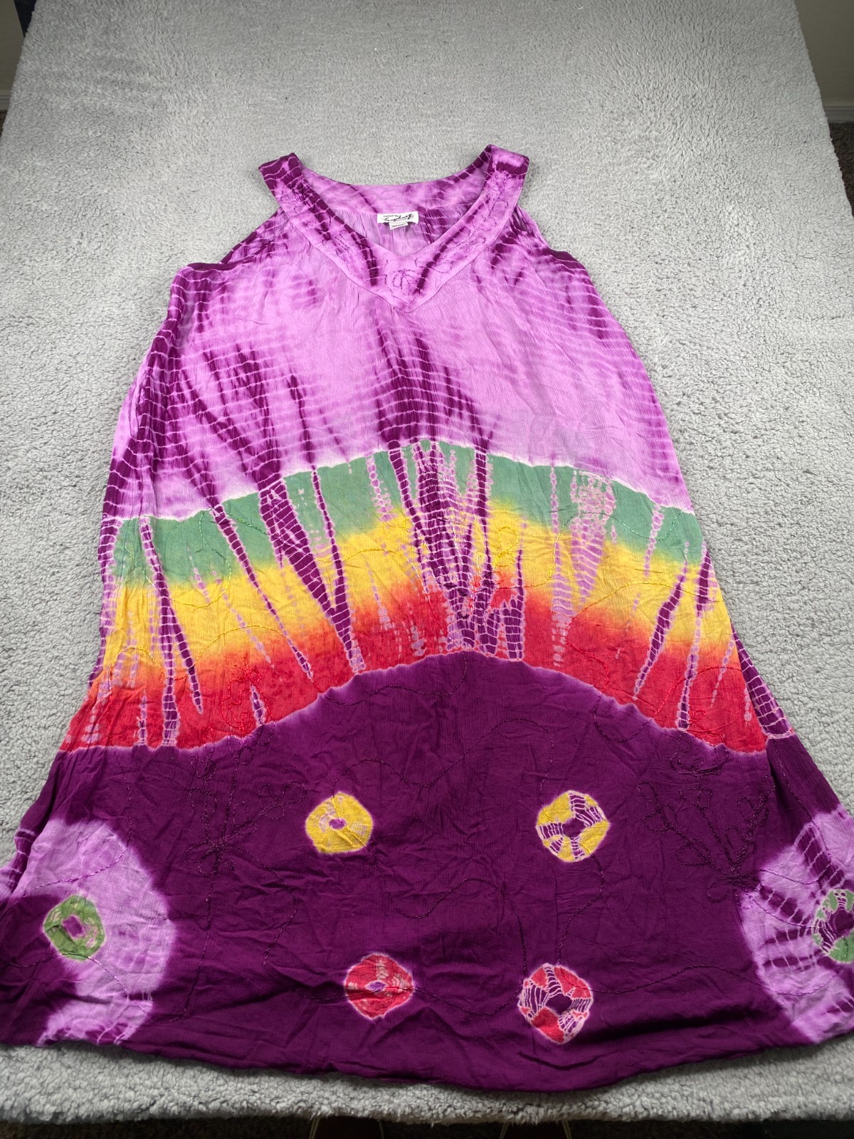 Vintage Saybury Dress Womens One Size Purple Tie Dye Sleveless Rayon Boho