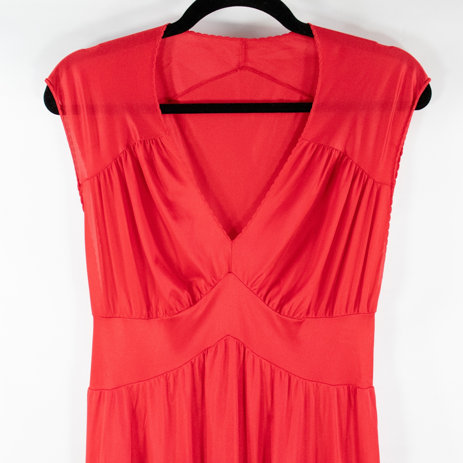 Vintage Vassarette Nylon Lace Gown Nightgown Fitted Waist Sexy Solid Red Small