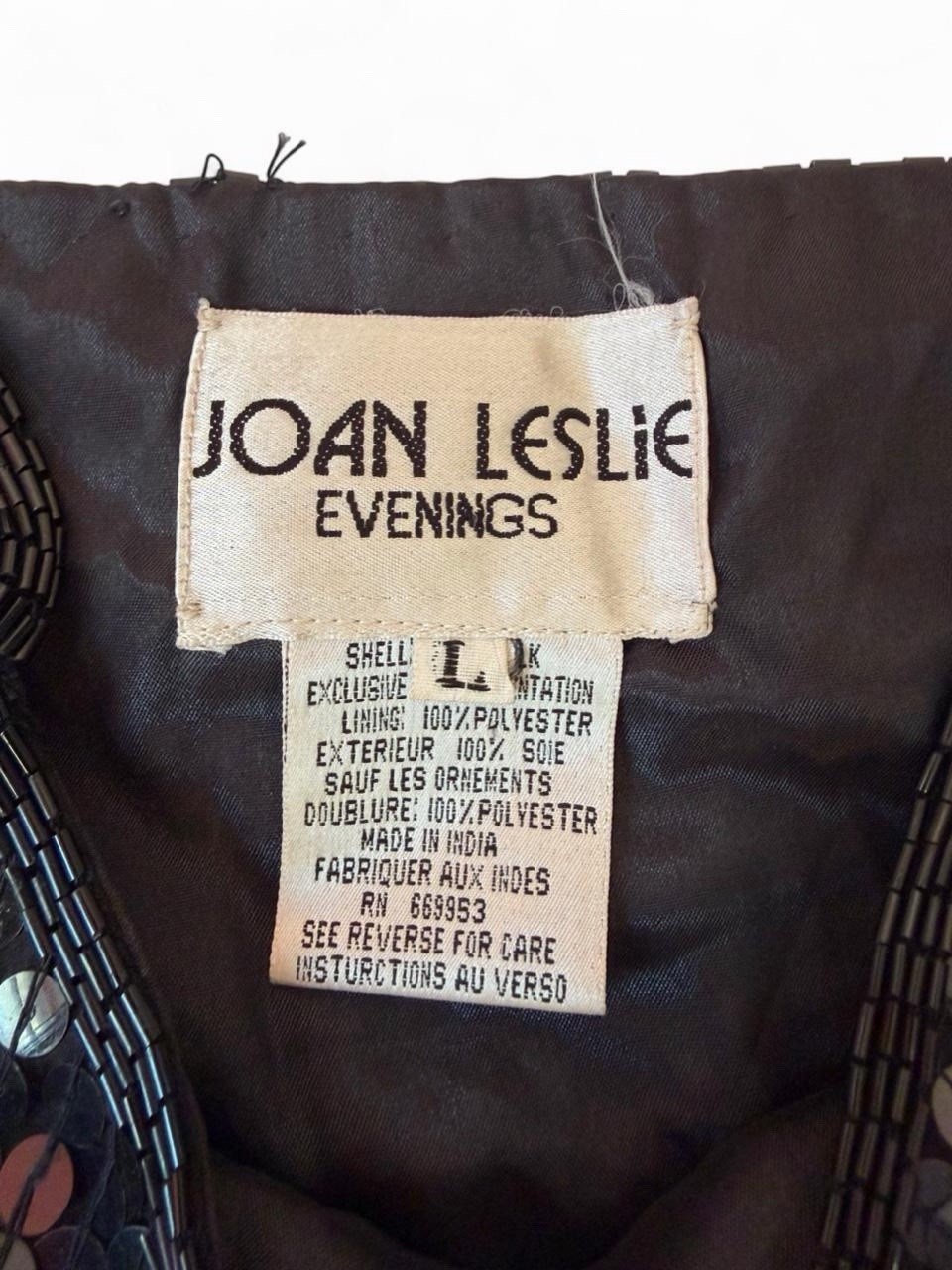 VTG 80s 90s Joan Leslie Black Silk Sequin Beaded Camisole formal Top Cocktail L