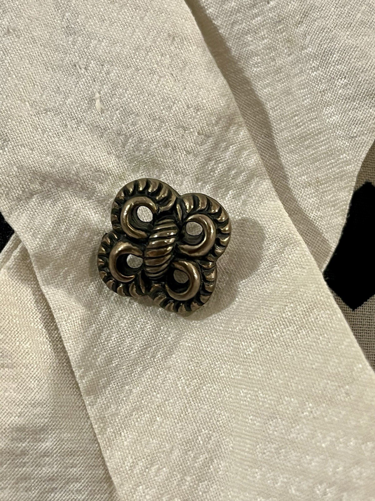 Vintage Black And White Dress With White Collar And Metal Pin