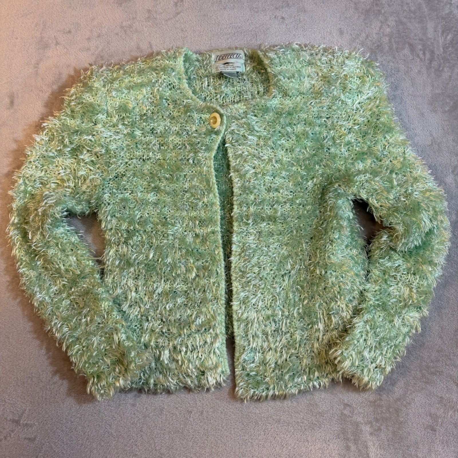 70s Vintage mod boho of California Seafoam Green Shaggy Eyelash Knit Cardigan M