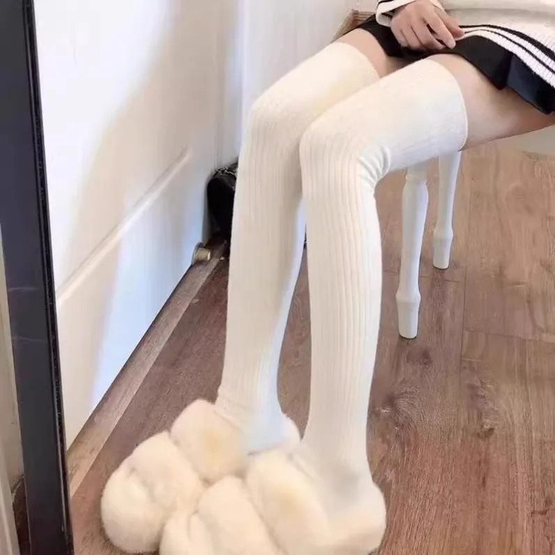 New Winter Solid Color Thigh High Stockings Women Trendy Casual Over The Knee