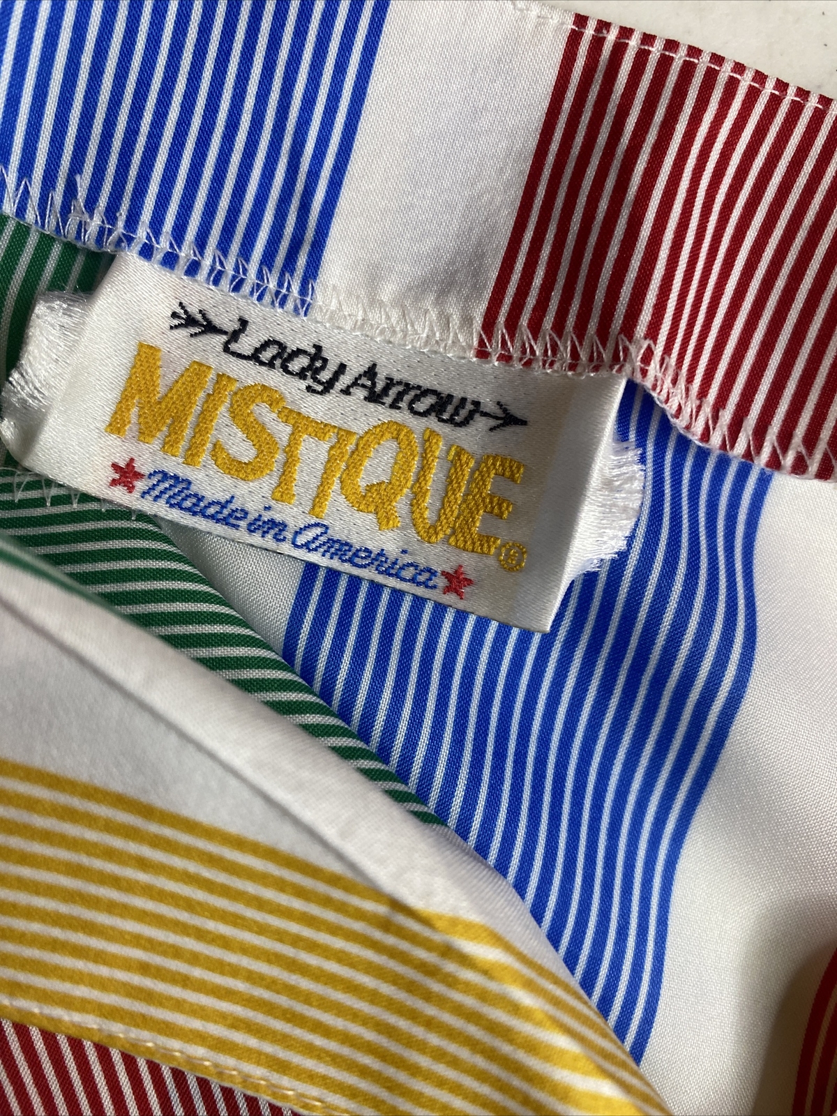 Vtg Rainbow Button Up Short Sleeve Top Blouse USA Made Lady Arrow Mistique