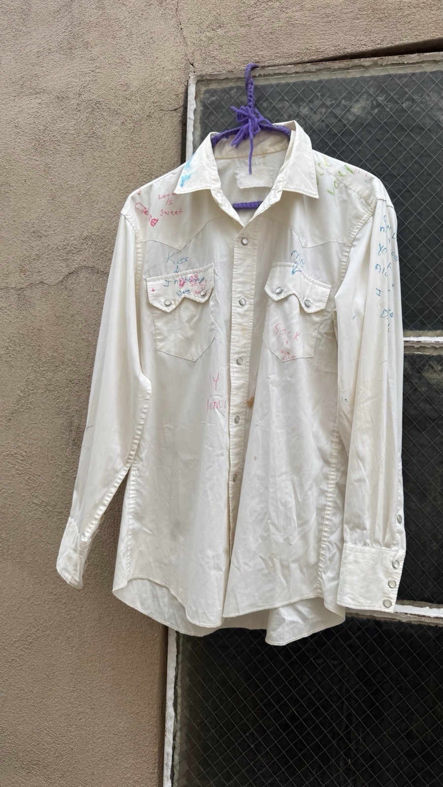 Vintage 1950s Autograph Shirt Cowboy Pearl Buttons Hand Written H Bar C OOAK