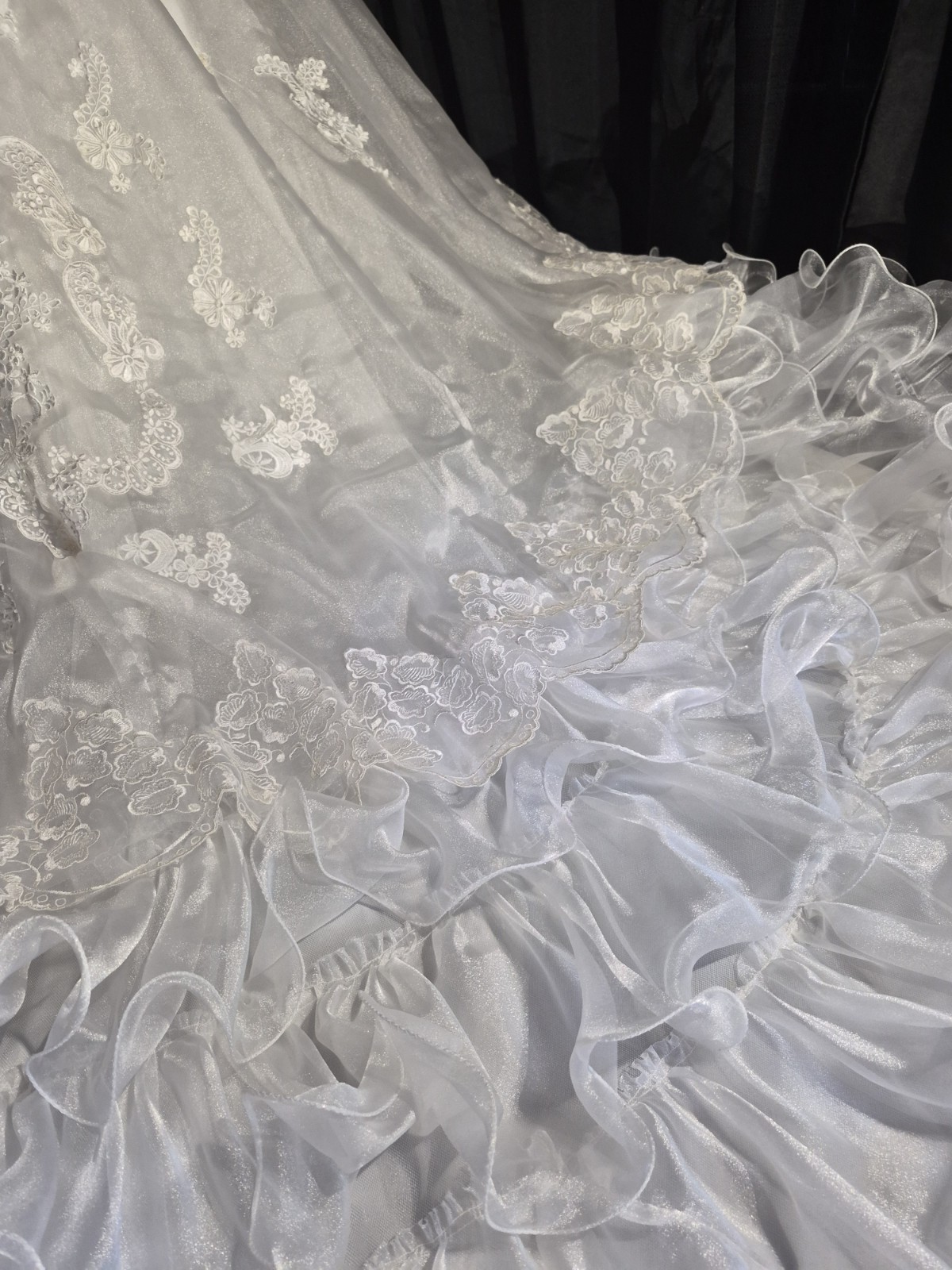 Vintage White Lace Wedding Dress Victorian Puff Sleeves Sz S
