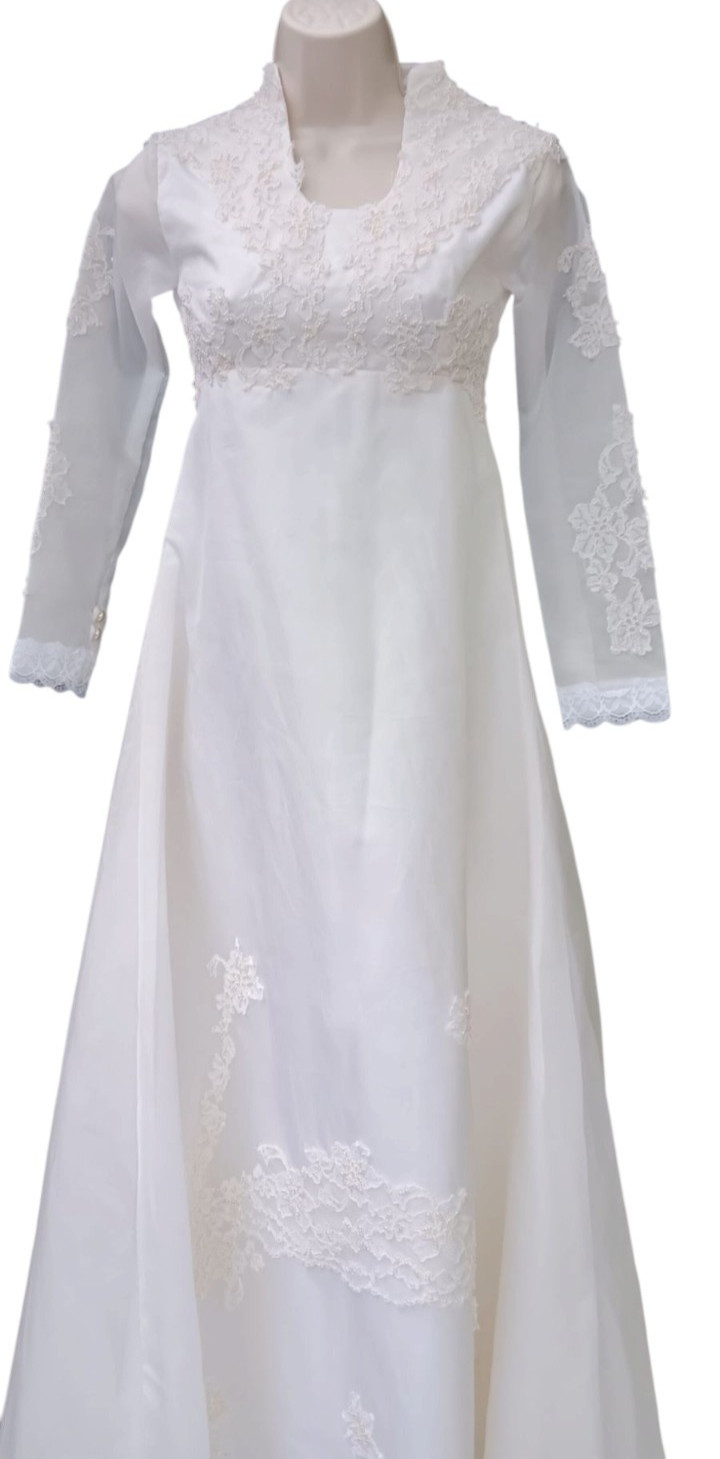 1960s beaded bridal off white Cream chiffon Organza wedding Ball gown dress XS-S