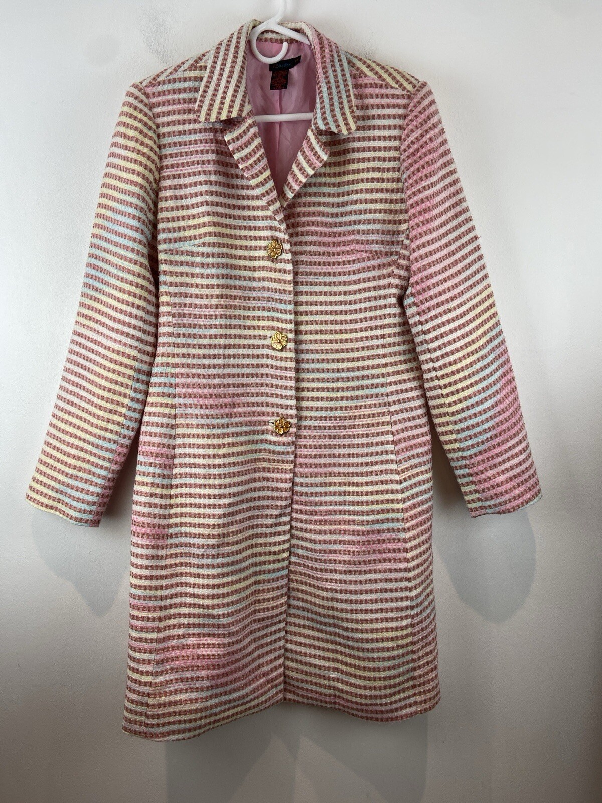Vintage Y2K D Studio Womens Multicolor Stripe Tweed Coat Jacket Size 10 XS/S