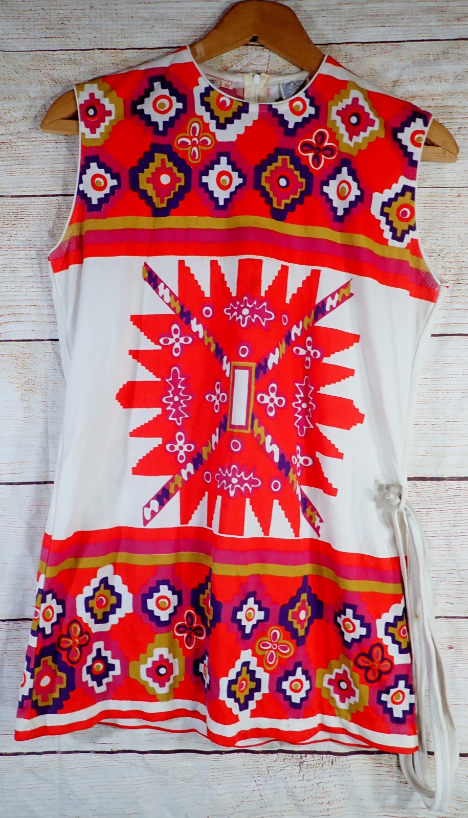Vtg 60s 70s Mod Southwestern Print Tunic Top Aztec Mini Dress Tribal Polyester M