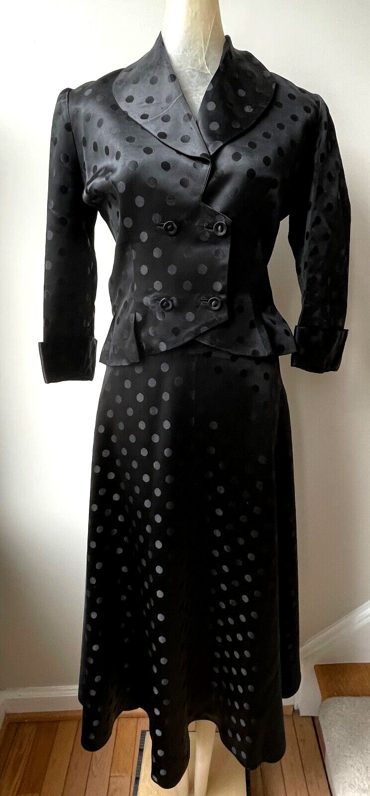 1950s Ceil Chapman Designer Black Silk Cocktail Dress Suit Size 8 YY308