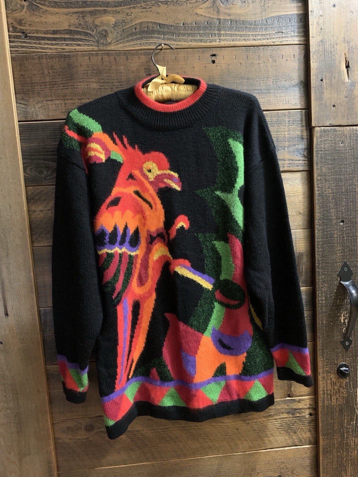 Vintage Colorful Shannon Woman’s Parrot Sweater Size M Acrylic Wool Angora 90s