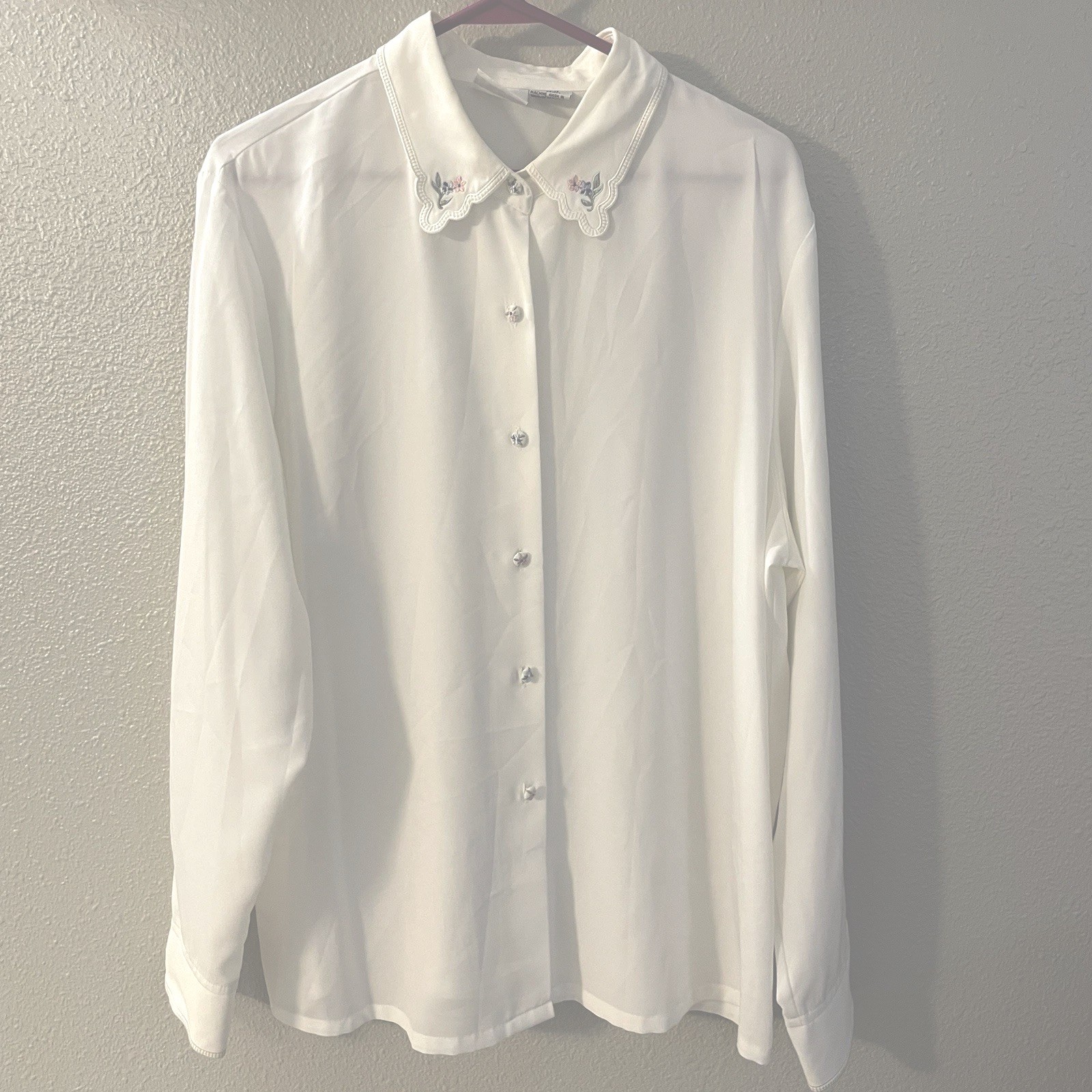 Vtg. Koret Sz 18 Blouse Floral Embroidered Collar/Buttons Cottage Core Romantic