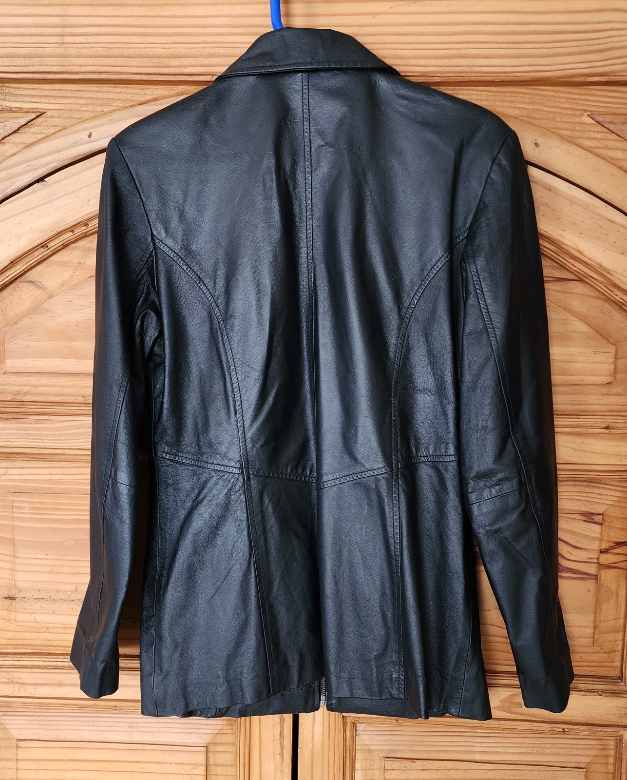Womens Jacqueline Ferrar Black Leather Coat Jacket Sz Small Zip