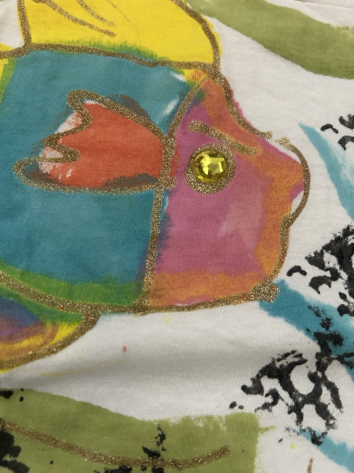 Vintage Single Stitch Graphic Tee by INDIA INK Fish Sea Bedazzled Glitter USA