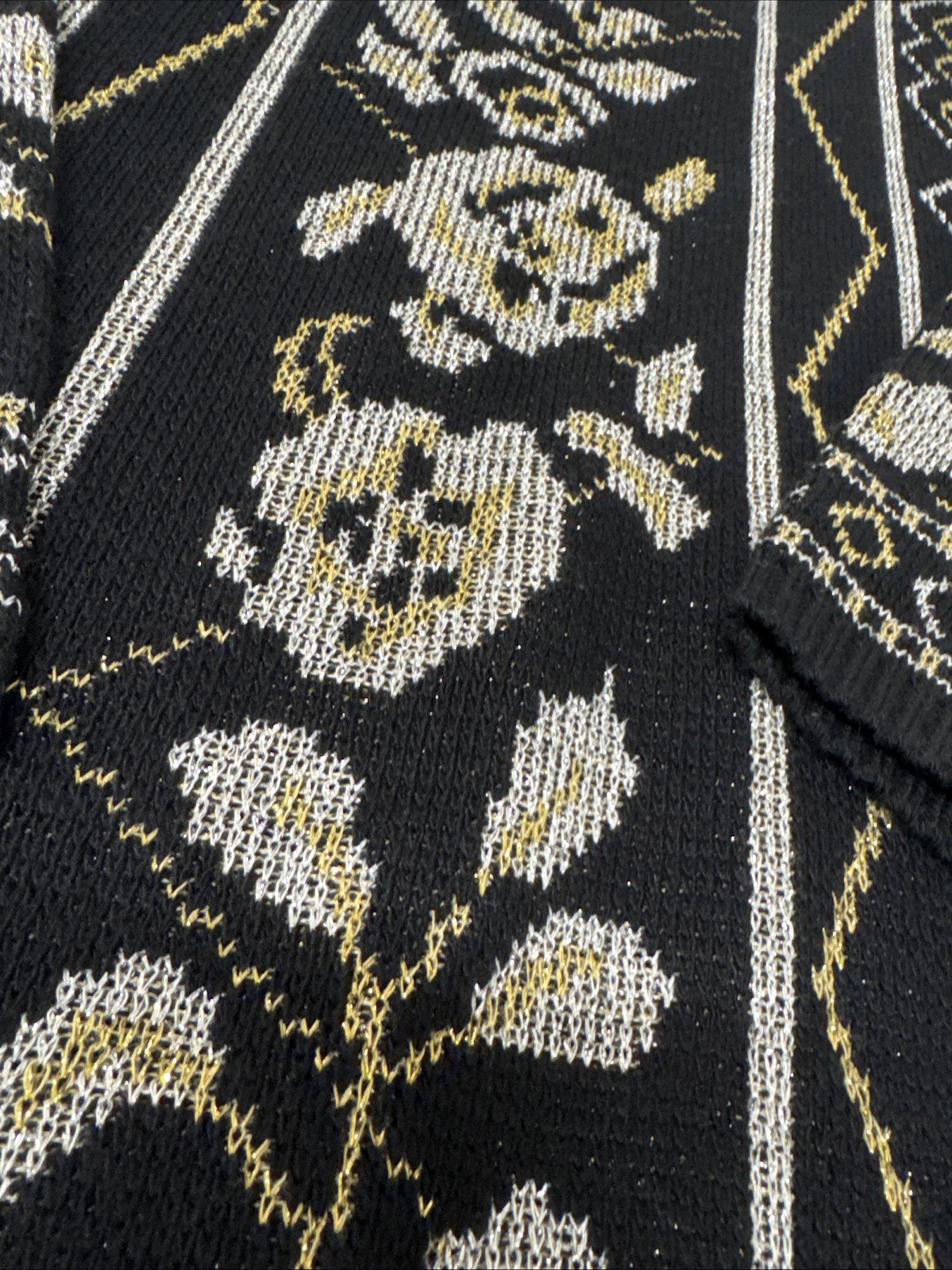 VTG 80s Black Gold Silver Metallic Floral Art Deco Boho Sweater Dana Scott USA M