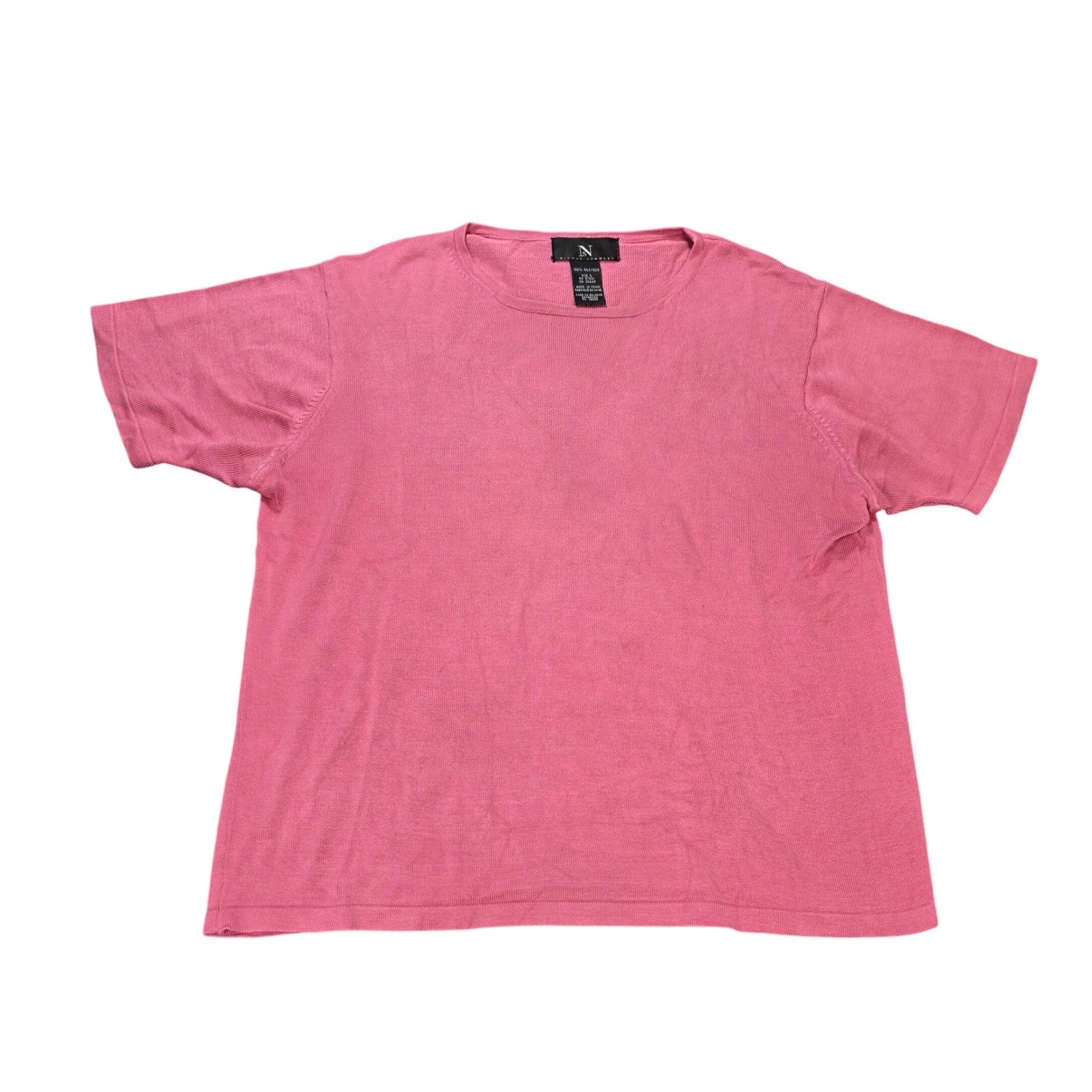 Vintage Nicole Summers Silk Knit Sweater Top Women’s Size L Pink Short Sleeve