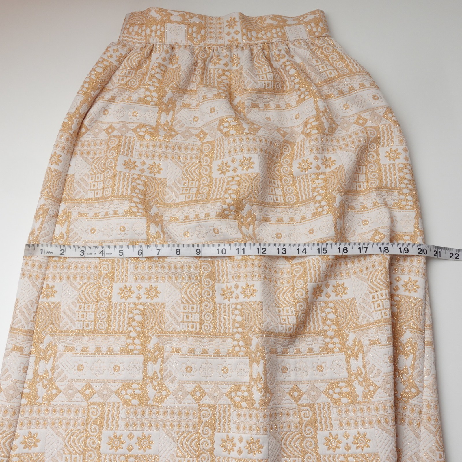 Vintage 70s Alice California Gold Textured Tapestry High Waisted Maxi Skirt Boho