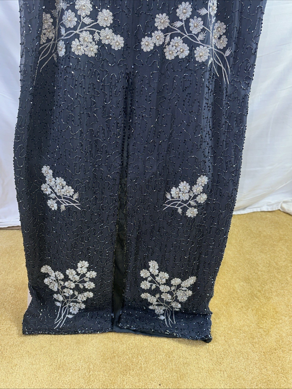 Vintage Papell Boutique Evening Grey Beaded Evening Gown Silk Size 8