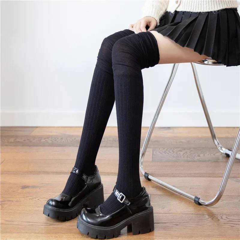 New Solid Color Thigh High Stockings Women Trendy Casual Over The Knee Female Lo