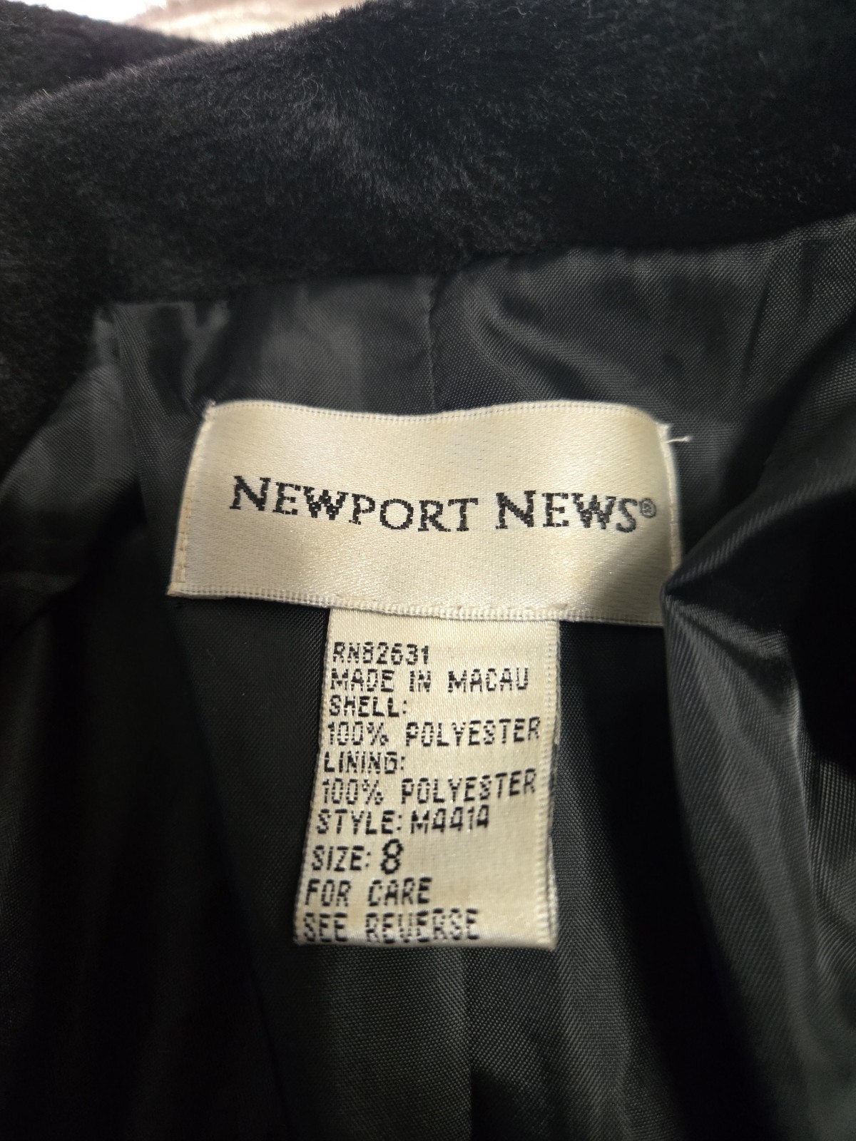 Vtg Newport News Maxi Jacket Duster Sz 8 Black Velveteen Wavy Print
