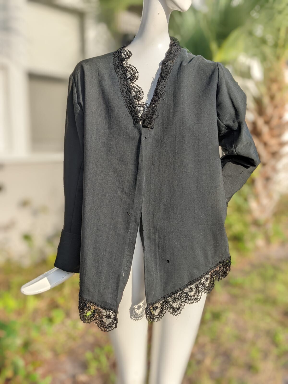 ANTIQUE CIVIL WAR 1860’S BLACK WOOL JACKET W LACE 