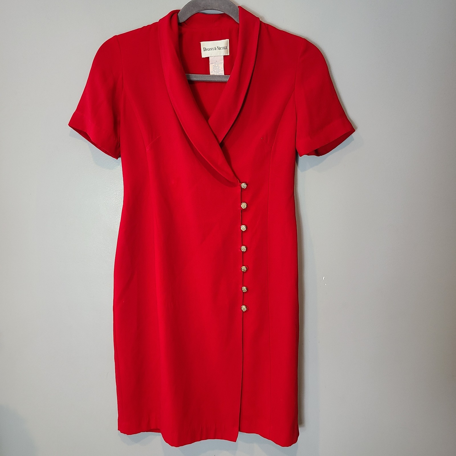 Vtg 90s Crossover Shirt Dress Old Money Jewel Wrap Red Sz 6 Preppy Minimalist
