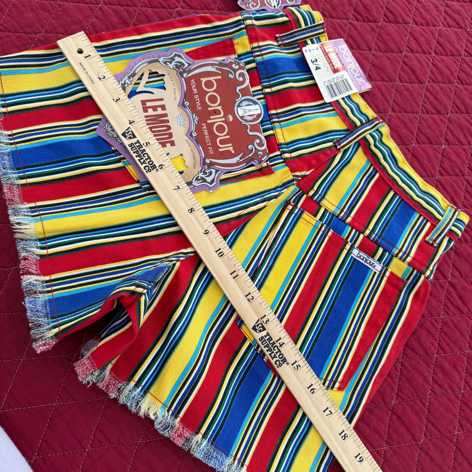 VTG BONJOUR Bold Stripes Le Mode Booty Shorts Super 90s y2k Size 3/4 w Tags