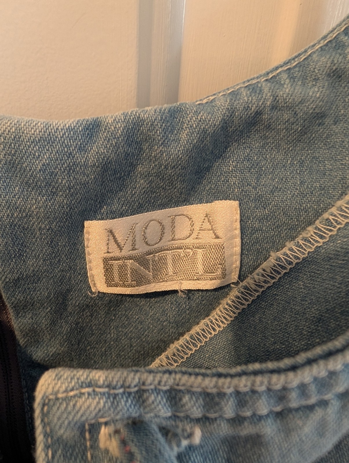 1990s Vintage MODA lNT’L 100% Cotton Denim Dress Sz 8 Drawstring Front Sexy Mom