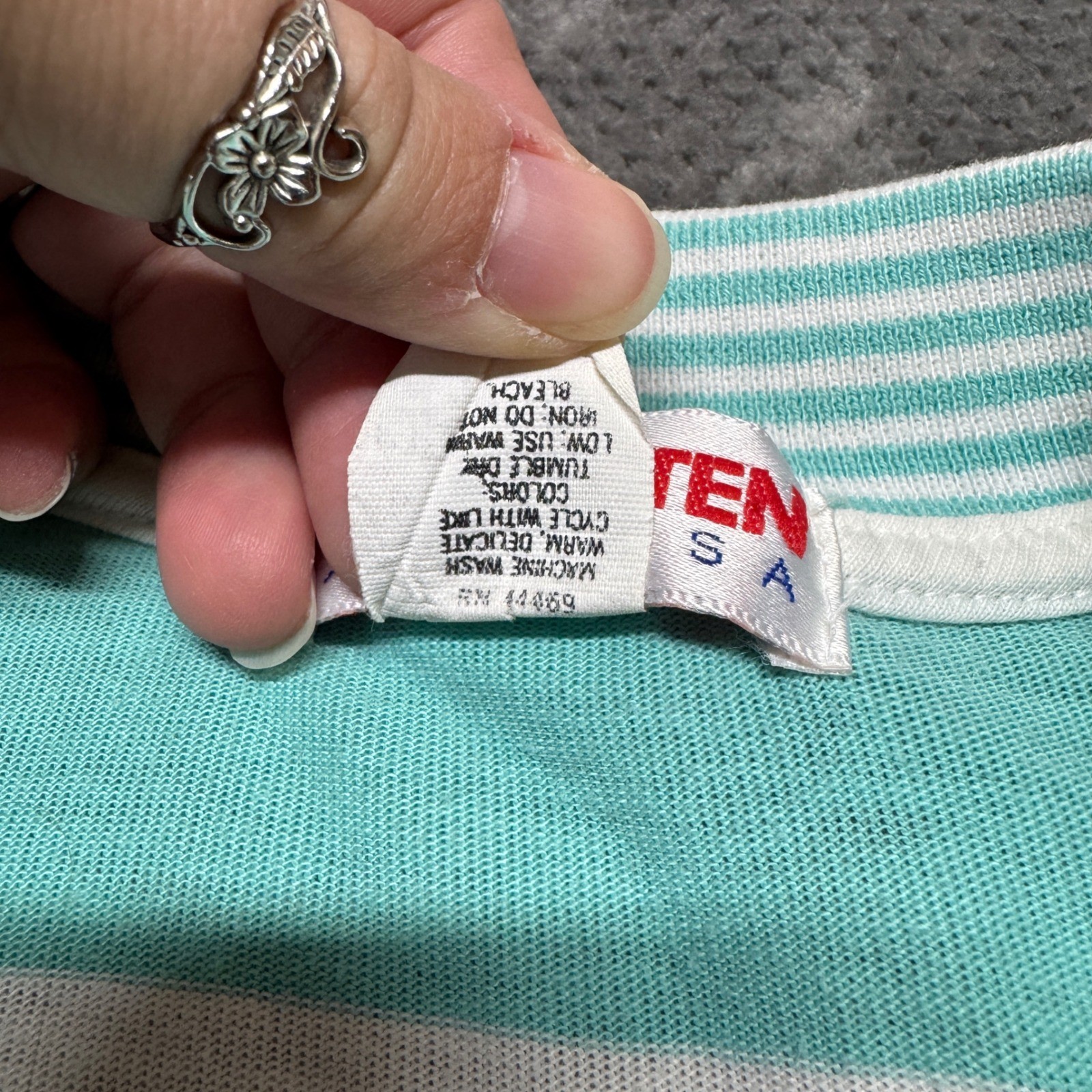Vintage Hang Ten Striped Polo Shirt Teal White Made in USA Womens Small 6T978