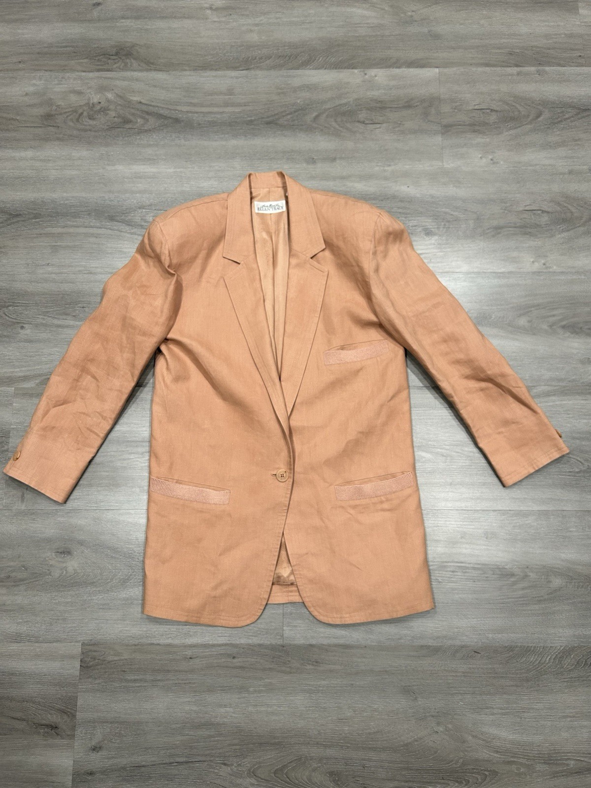 Linda Allard for Ellen Tracy Peach Linen Blazer Jacket Sz 2 Made In Hongkong VTG