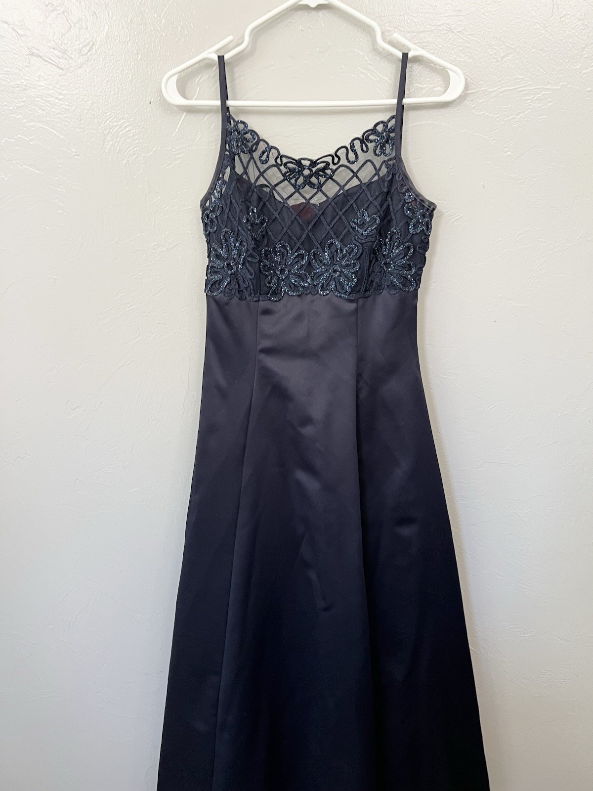 Vintage 90’s whimsygoth Navy Blue beaded party formal prom dress size 7/8 Small