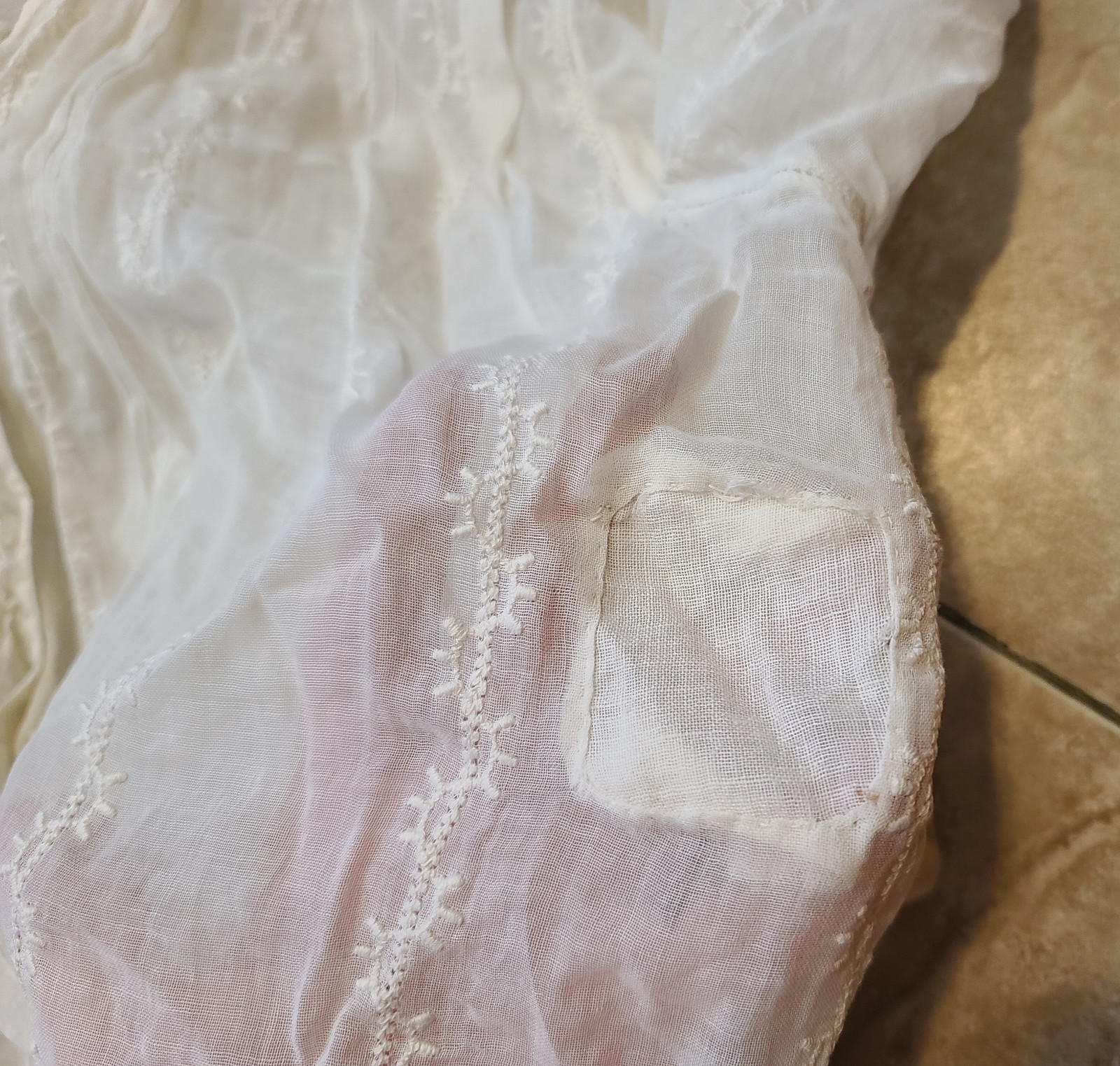Antique Edwardian Sheer Lacy Dressing Night Gown Shirt Blouse Prarie Wedding S