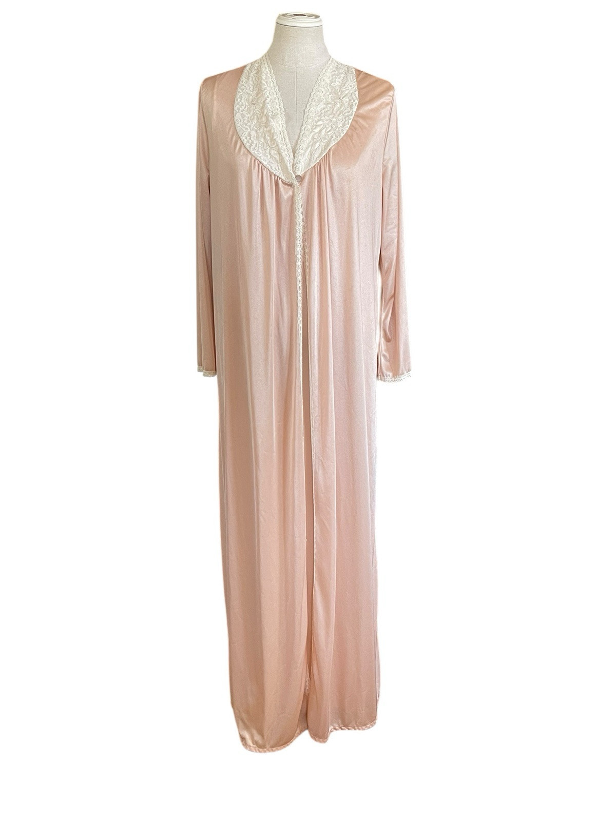 Vintage SuperBrite Bradley Nylon Satin Gown Robe M/L Union Made 2pc Tan READ